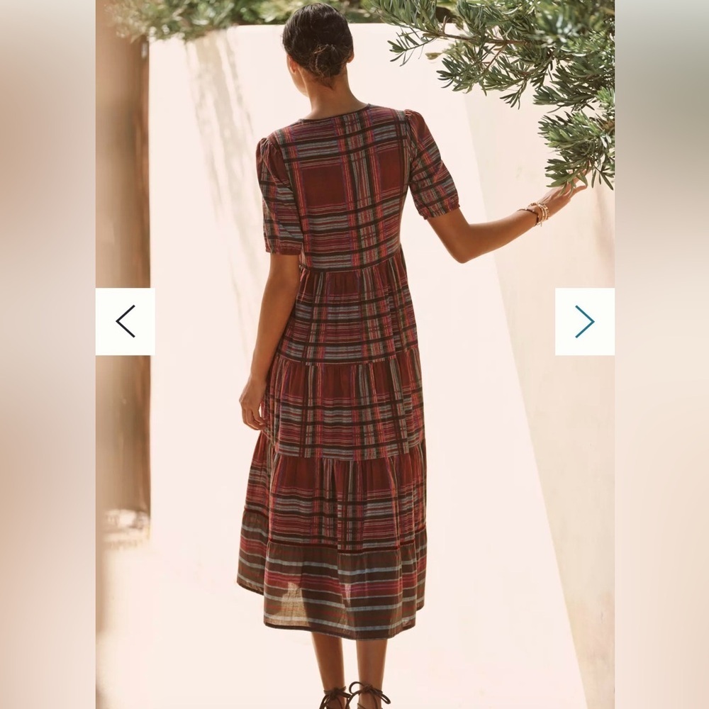 Anthropologie Ro's Garden Daphne Short-Sleeve Midi Dress Small Red Pattern NWT - Picture 2 of 5